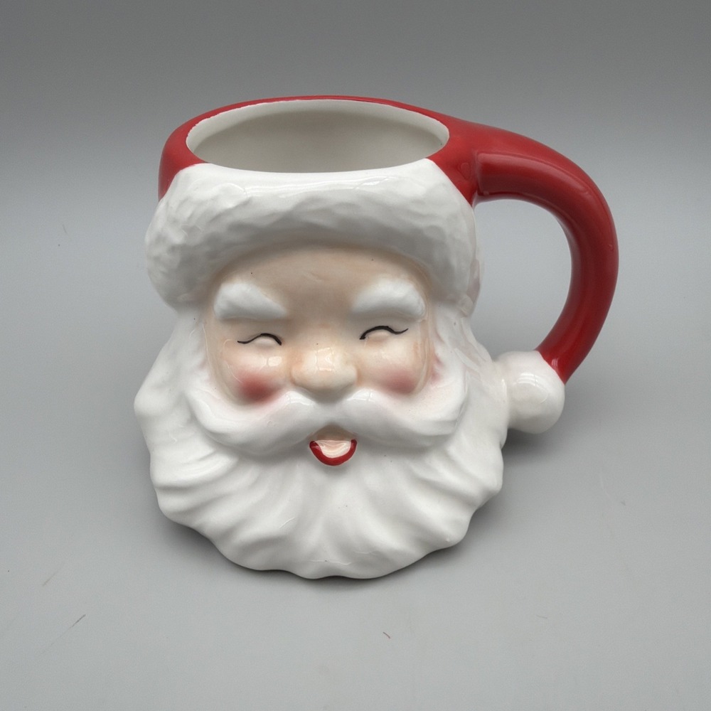 Santa Clause Face Threshold At Target Earthenware Mugs Red Holiday Christmas 4"